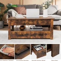 Tangkula Lift Top Coffee Table, Industrial Accent Table with Enclosed Compartment