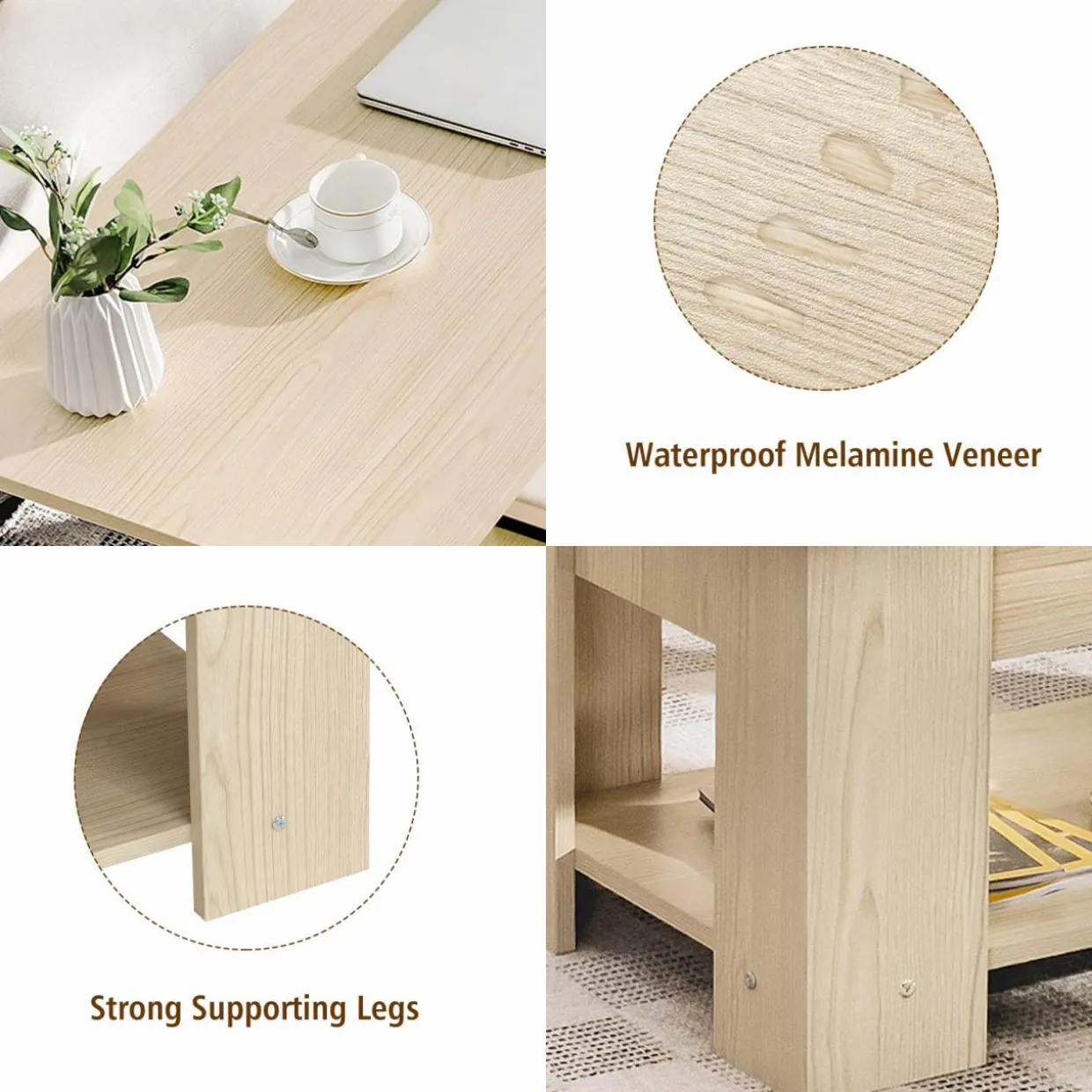 Tangkula Lift Top Coffee Table, Cocktail Table with Lift-Up Desktop