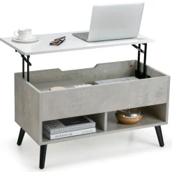 Tangkula Lift Top Coffee Table, Modern Cocktail Table with Hidden Compartment & 2 Open Shelves