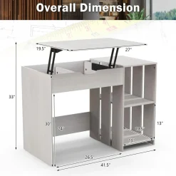 Tangkula Lift Top Computer Desk, Small Standing Laptop Desk with 2 Hidden Compartments & 2 Open Storage Shelves