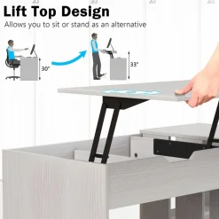 Tangkula Lift Top Computer Desk, Small Standing Laptop Desk with 2 Hidden Compartments & 2 Open Storage Shelves