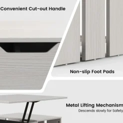 Tangkula Lift Top Computer Desk, Small Standing Laptop Desk with 2 Hidden Compartments & 2 Open Storage Shelves