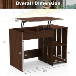 Tangkula Lift Top Computer Desk, Small Standing Laptop Desk with 2 Hidden Compartments & 2 Open Storage Shelves