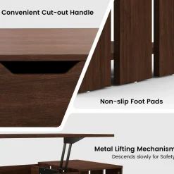 Tangkula Lift Top Computer Desk, Small Standing Laptop Desk with 2 Hidden Compartments & 2 Open Storage Shelves