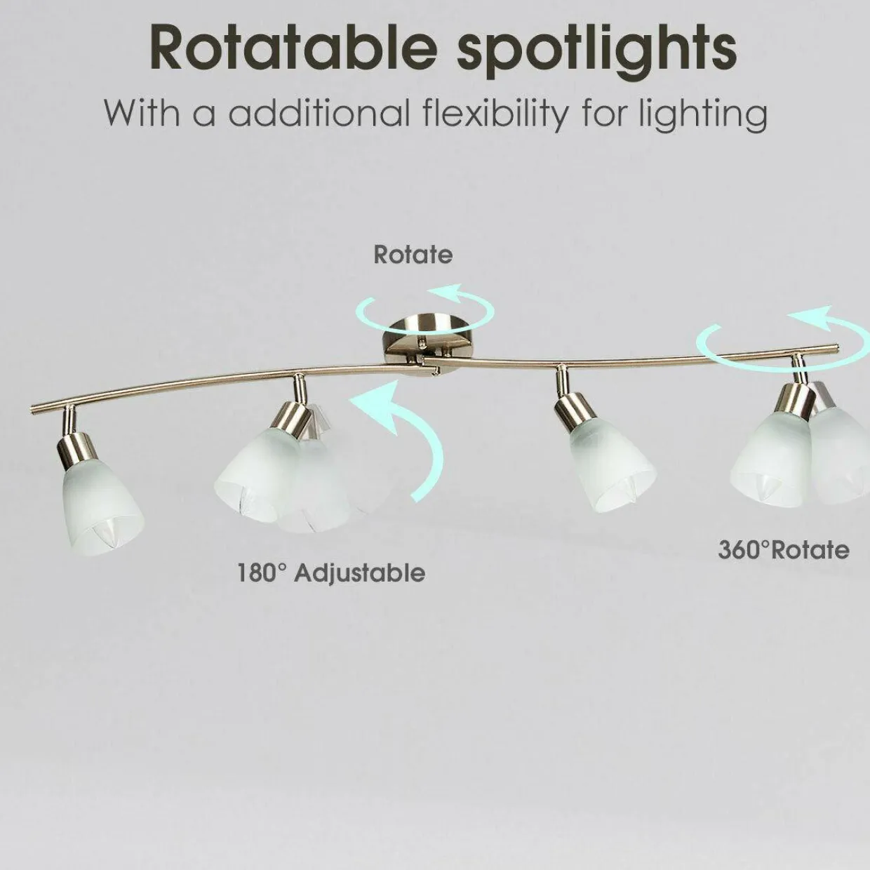 Tangkula 4-Light Adjustable LED Track Lighting, Modern Celing Light Fixture with Glass Shade(Silver)