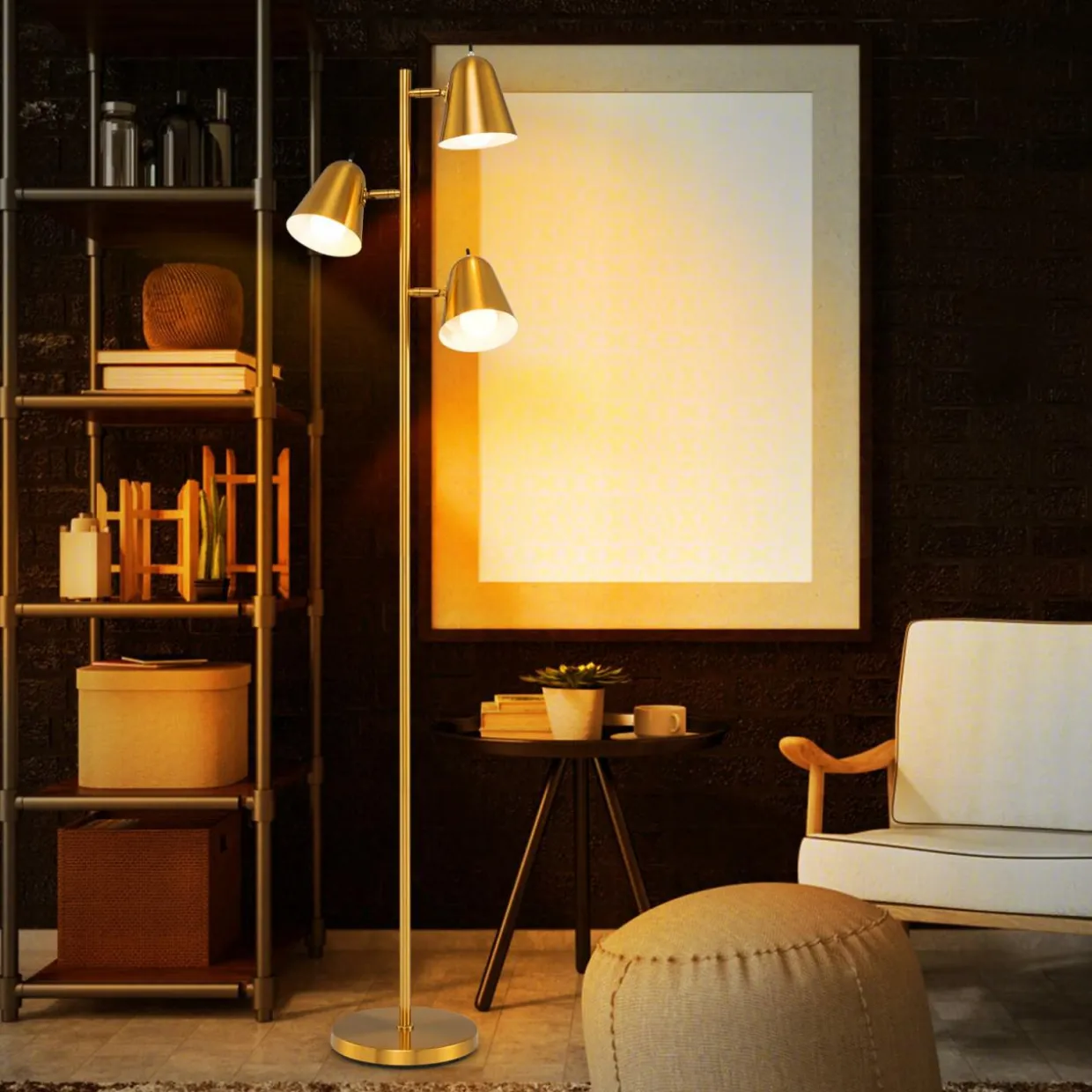 Tangkula 3-Light Floor Lamp, 64" Mid Century Modern 3 Light Tree