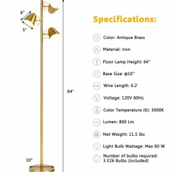 Tangkula 3-Light Floor Lamp, 64