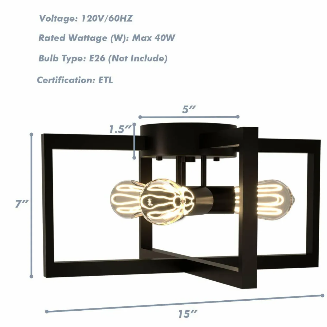 Tangkula 3-Light Flush Mount Ceiling Lamp, 15-Inch Ceiling Light Fixture