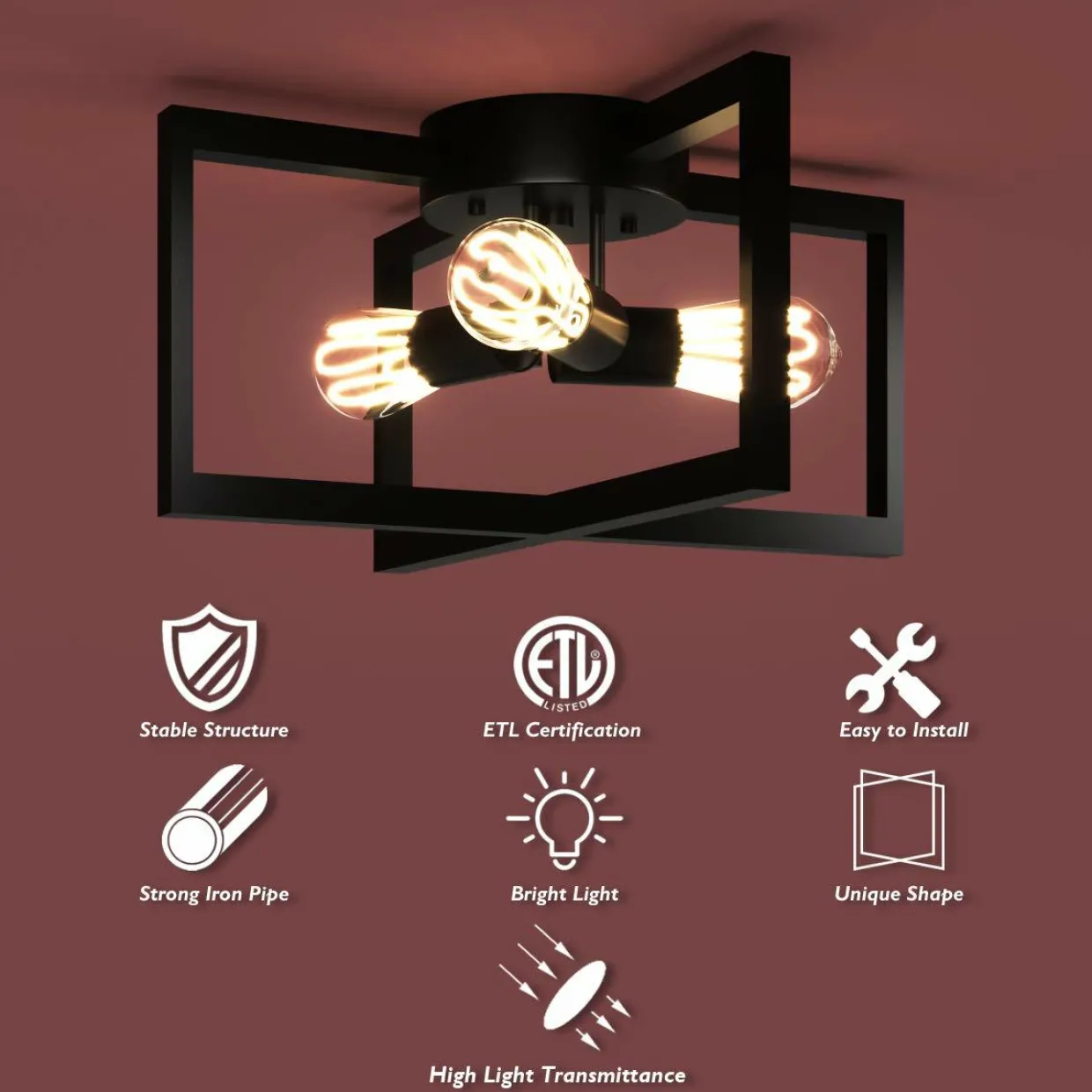 Tangkula 3-Light Flush Mount Ceiling Lamp, 15-Inch Ceiling Light Fixture