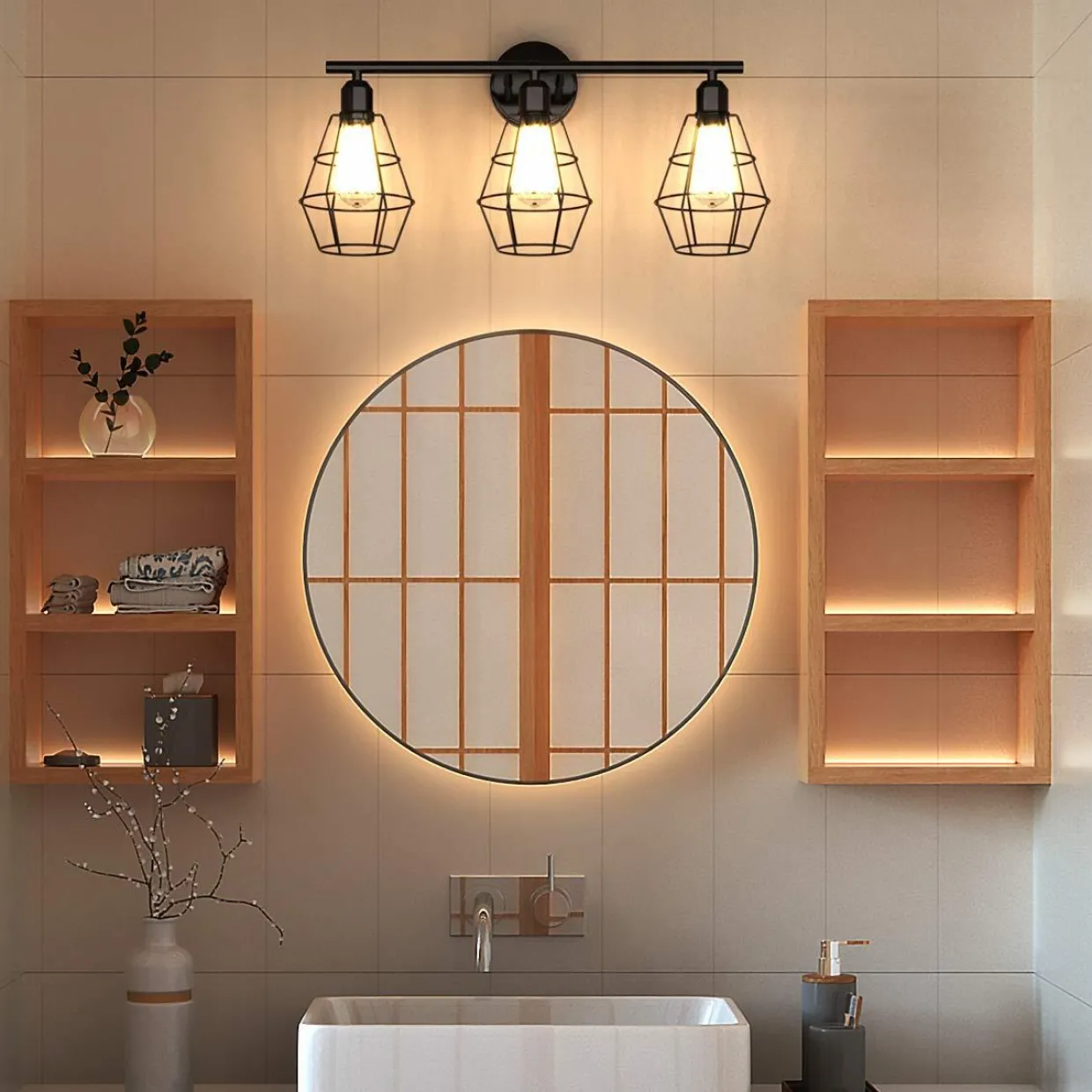 Tangkula 3-Light Industrial Bathroom Vanity Light(Black)