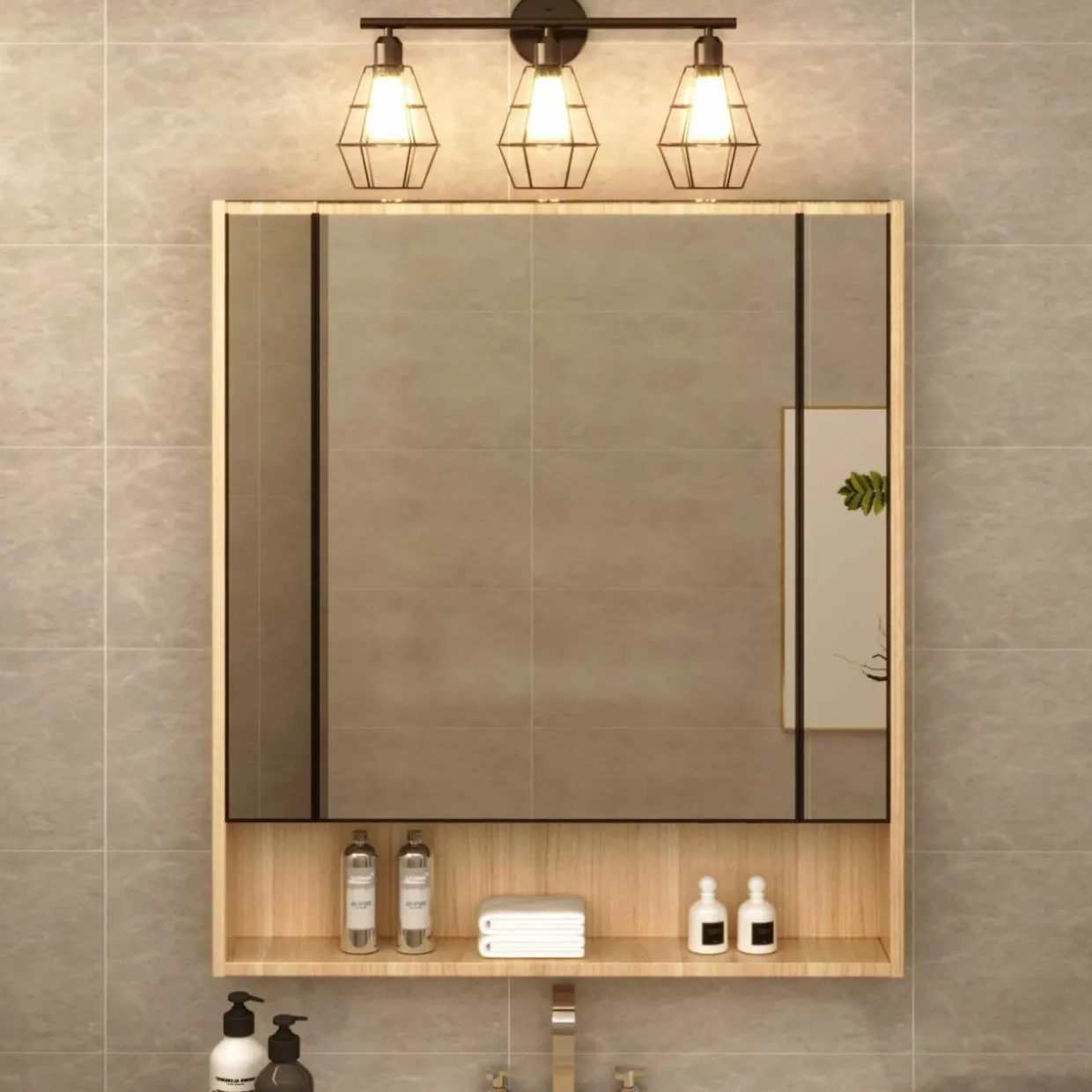 Tangkula 3-Light Industrial Bathroom Vanity Light(Black)