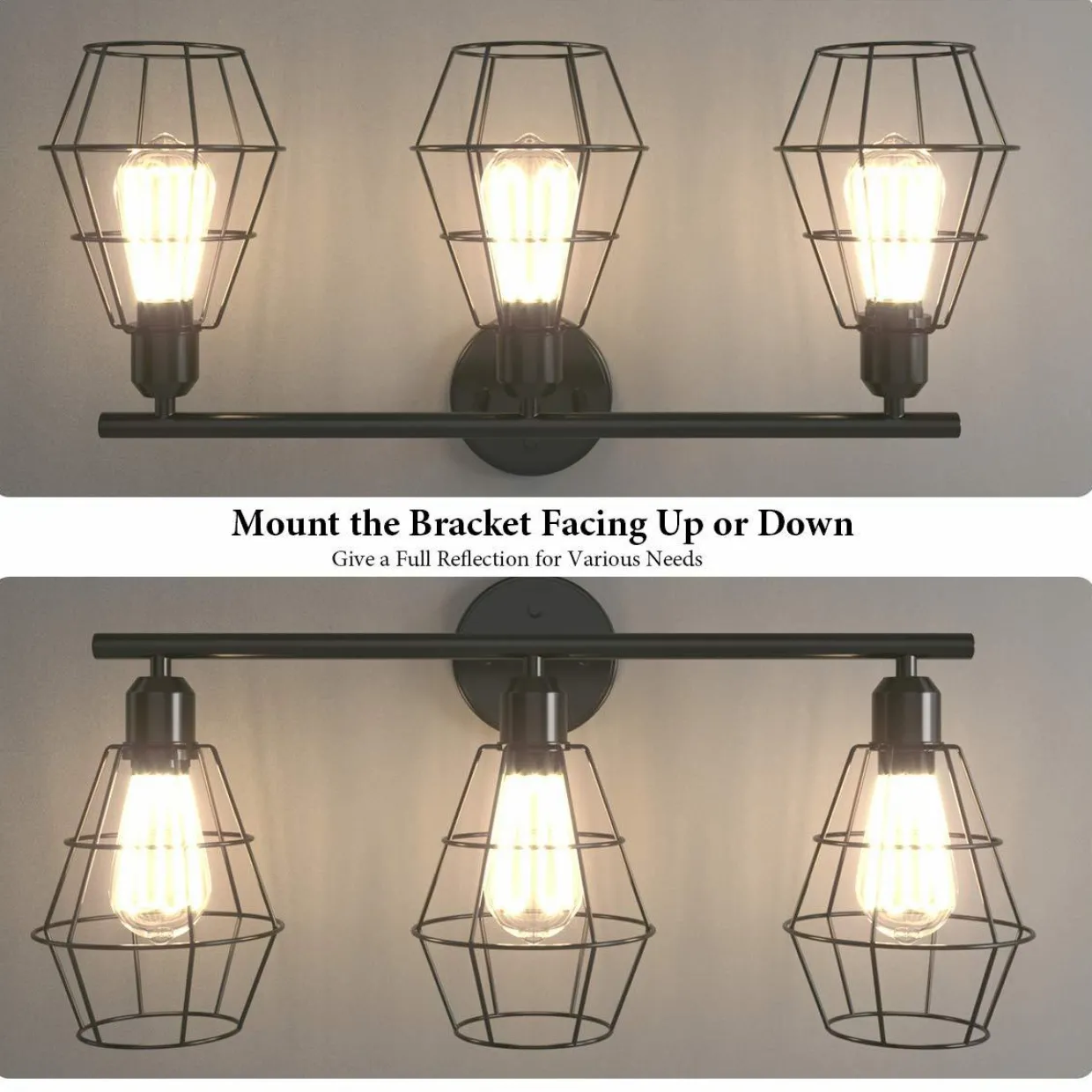 Tangkula 3-Light Industrial Bathroom Vanity Light(Black)