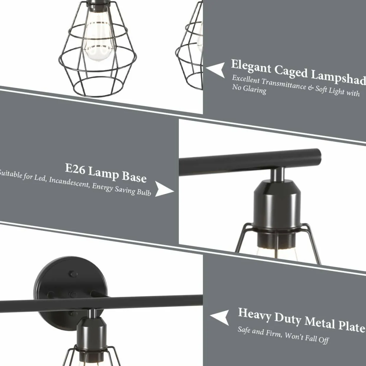 Tangkula 3-Light Industrial Bathroom Vanity Light(Black)