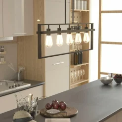 Tangkula 5-Light Island Lighting, Modern Style Domestic Linear Pendant Light Fixture