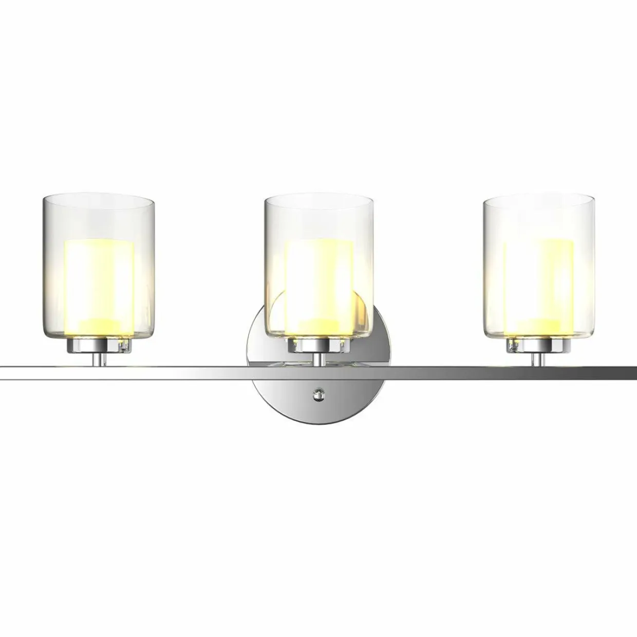Tangkula 3-Light Vanity Light Wall Mounted Brushed Chrome Finish Glass Shade Lamp