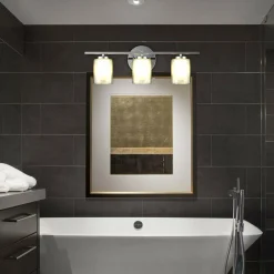 Tangkula 3-Light Vanity Light Wall Mounted Brushed Chrome Finish Glass Shade Lamp