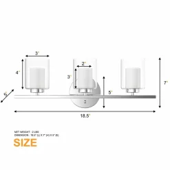 Tangkula 3-Light Vanity Light Wall Mounted Brushed Chrome Finish Glass Shade Lamp