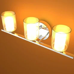 Tangkula 3-Light Vanity Light Wall Mounted Brushed Chrome Finish Glass Shade Lamp