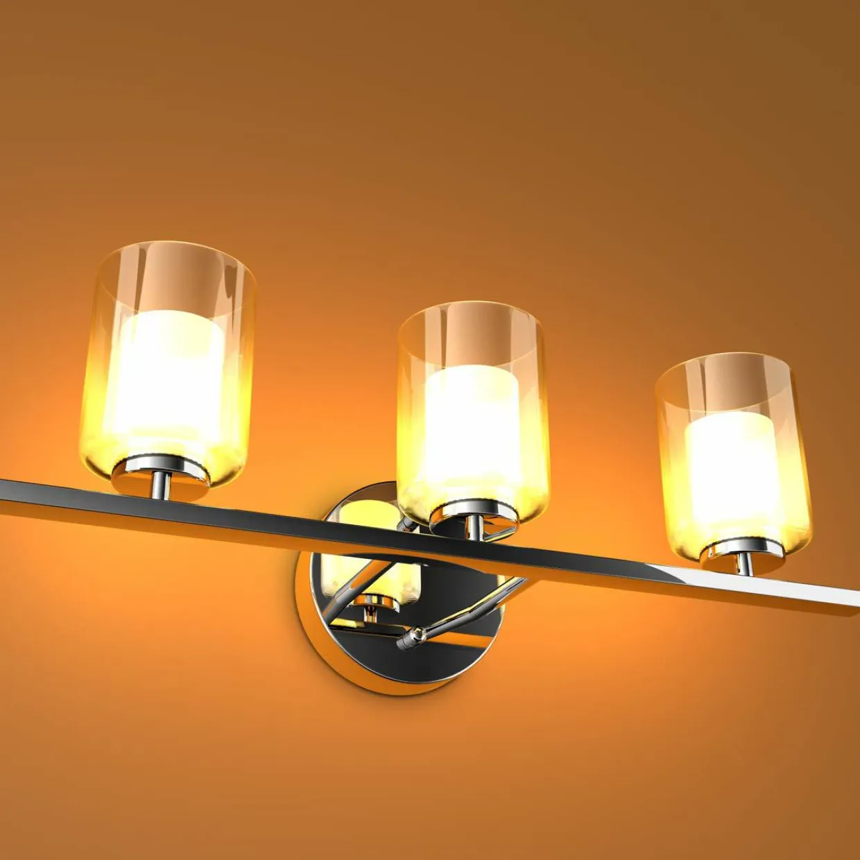 Tangkula 3-Light Vanity Light Wall Mounted Brushed Chrome Finish Glass Shade Lamp