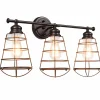 Tangkula 3-Light Vintage Vanity Lights, Industrial Metal Wire Cage Wall Sconces(Black & Golden)