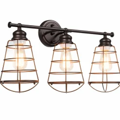 Tangkula 3-Light Vintage Vanity Lights, Industrial Metal Wire Cage Wall Sconces(Black & Golden)