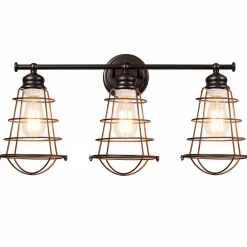 Tangkula 3-Light Vintage Vanity Lights, Industrial Metal Wire Cage Wall Sconces(Black & Golden)