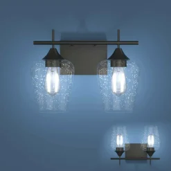 Tangkula 2-Light Wall Sconce, Industrial Vanity Light Fixture with Clear Seeded Glass Lampshade