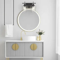 Tangkula 2-Light Wall Sconce, Industrial Vanity Light Fixture with Clear Seeded Glass Lampshade