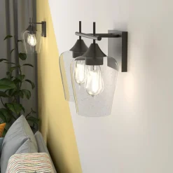Tangkula 2-Light Wall Sconce, Industrial Vanity Light Fixture with Clear Seeded Glass Lampshade