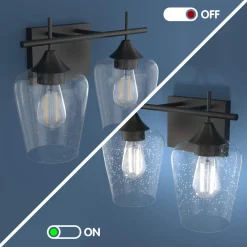 Tangkula 2-Light Wall Sconce, Industrial Vanity Light Fixture with Clear Seeded Glass Lampshade