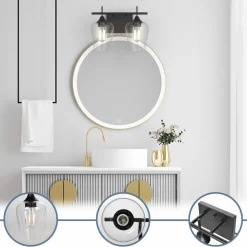 Tangkula 2-Light Wall Sconce, Industrial Vanity Light Fixture with Clear Seeded Glass Lampshade
