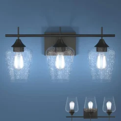 Tangkula 2-Light Wall Sconce, Industrial Vanity Light Fixture with Clear Seeded Glass Lampshade