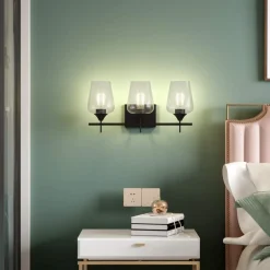Tangkula 2-Light Wall Sconce, Industrial Vanity Light Fixture with Clear Seeded Glass Lampshade