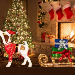 Tangkula Lighted Christmas Dog with Sleigh & Gift Boxes Combo Decorations