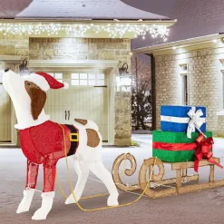 Tangkula Lighted Christmas Dog with Sleigh & Gift Boxes Combo Decorations