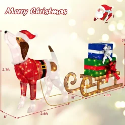 Tangkula Lighted Christmas Dog with Sleigh & Gift Boxes Combo Decorations