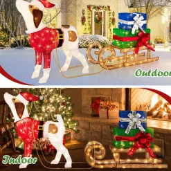 Tangkula Lighted Christmas Dog with Sleigh & Gift Boxes Combo Decorations