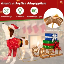 Tangkula Lighted Christmas Dog with Sleigh & Gift Boxes Combo Decorations