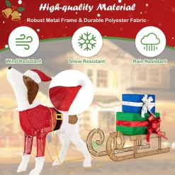 Tangkula Lighted Christmas Dog with Sleigh & Gift Boxes Combo Decorations