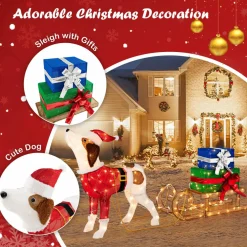 Tangkula Lighted Christmas Dog with Sleigh & Gift Boxes Combo Decorations