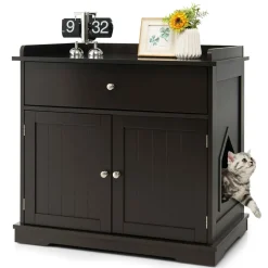 Tangkula Litter Box Enclosure, Cat Litter Box Furniture Hidden with Large Drawer, 2 Doors