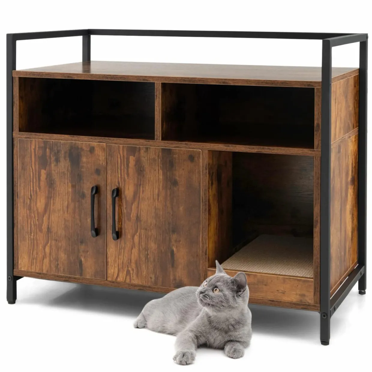 Tangkula Litter Box Enclosure, Cat Litter Box Furniture Hidden