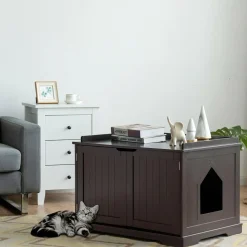 Tangkula Litter Box Enclosure, Cat Litter Box Furniture Hidden, Nightstand Pet House with Double Doors