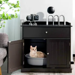Tangkula Litter Box Enclosure, Cat Litter Box Furniture Hidden with Large Drawer, 2 Doors