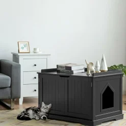 Tangkula Litter Box Enclosure, Cat Litter Box Furniture Hidden, Nightstand Pet House with Double Doors