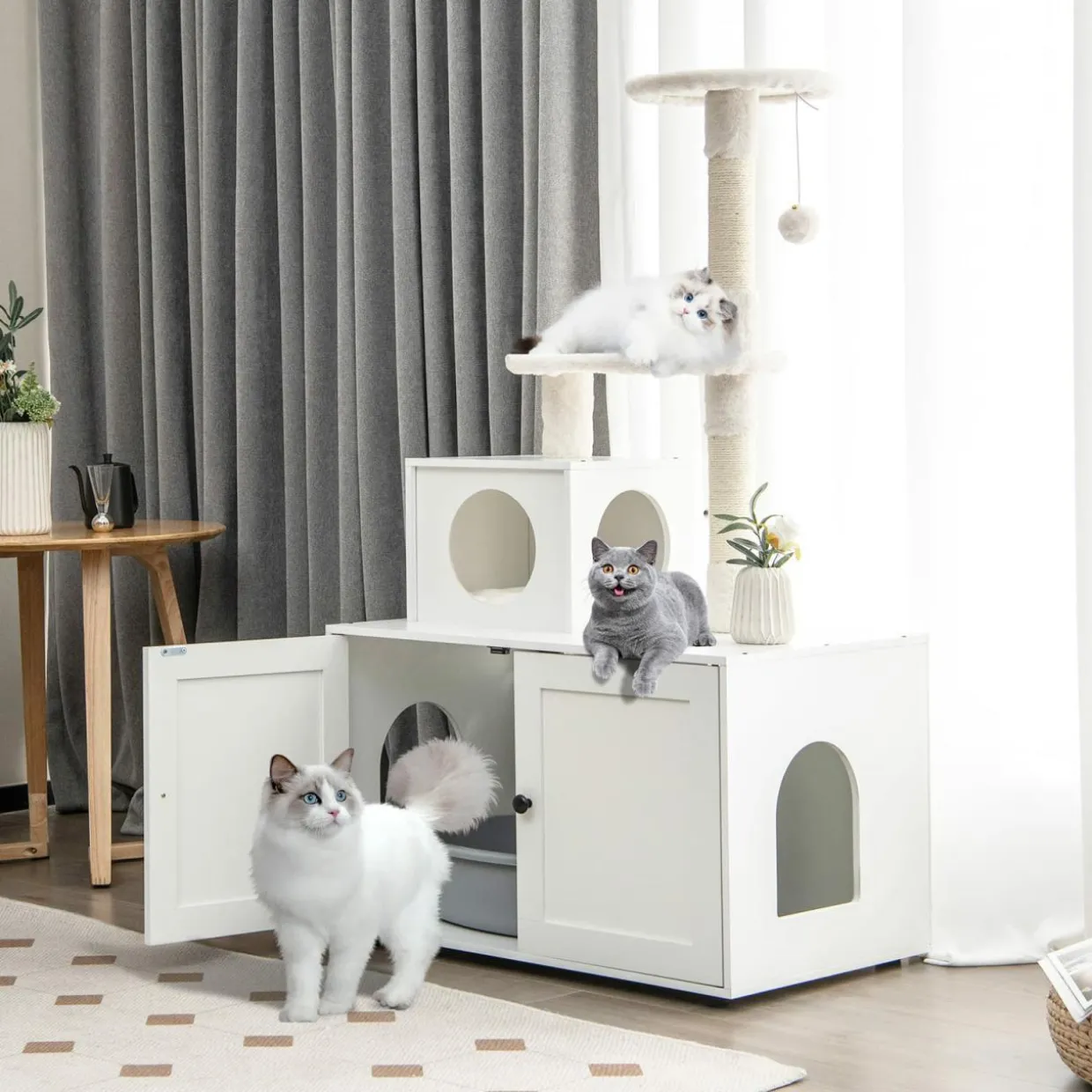 Tangkula Litter Box Enclosure with Cat Tree Tower, 2-in-1 Hidden Cat Washroom with Cat Condo