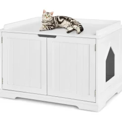 Tangkula Litter Box Enclosure, Cat Litter Box Furniture Hidden, Nightstand Pet House with Double Doors