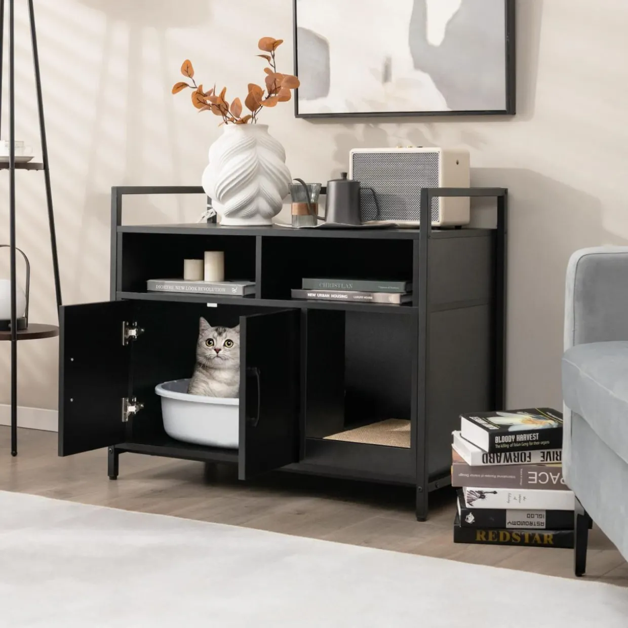 Tangkula Litter Box Enclosure, Cat Litter Box Furniture Hidden