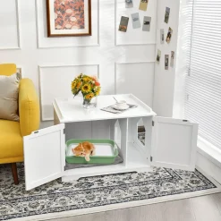 Tangkula Litter Box Enclosure, Cat Litter Box Furniture Hidden, Nightstand Pet House with Double Doors