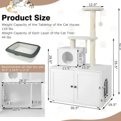 Tangkula Litter Box Enclosure with Cat Tree Tower, 2-in-1 Hidden Cat Washroom with Cat Condo